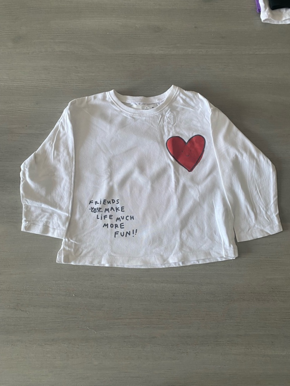 Zara White Long-Sleeve Tee with Red Heart Graphic